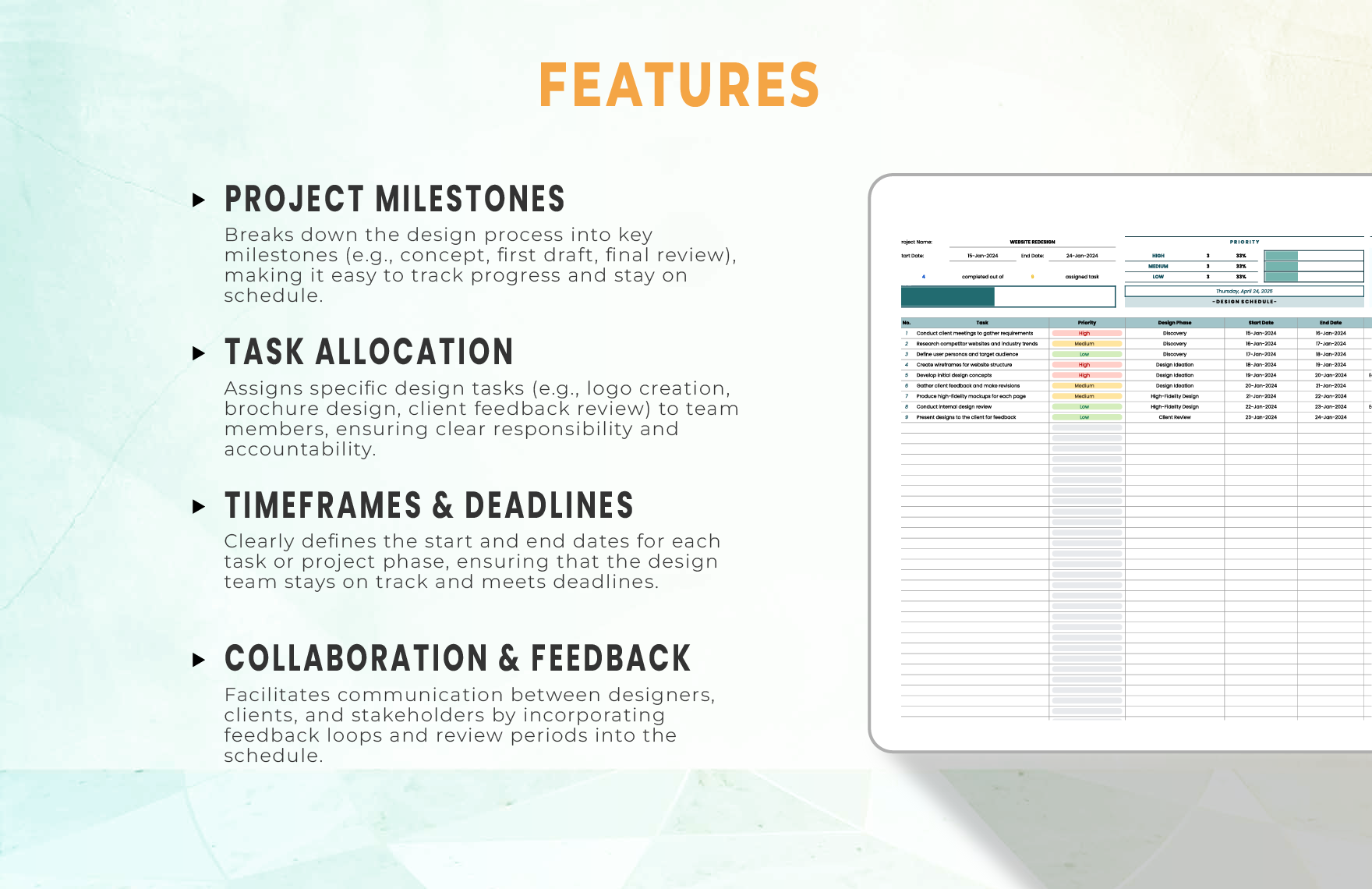 Design Schedule Template