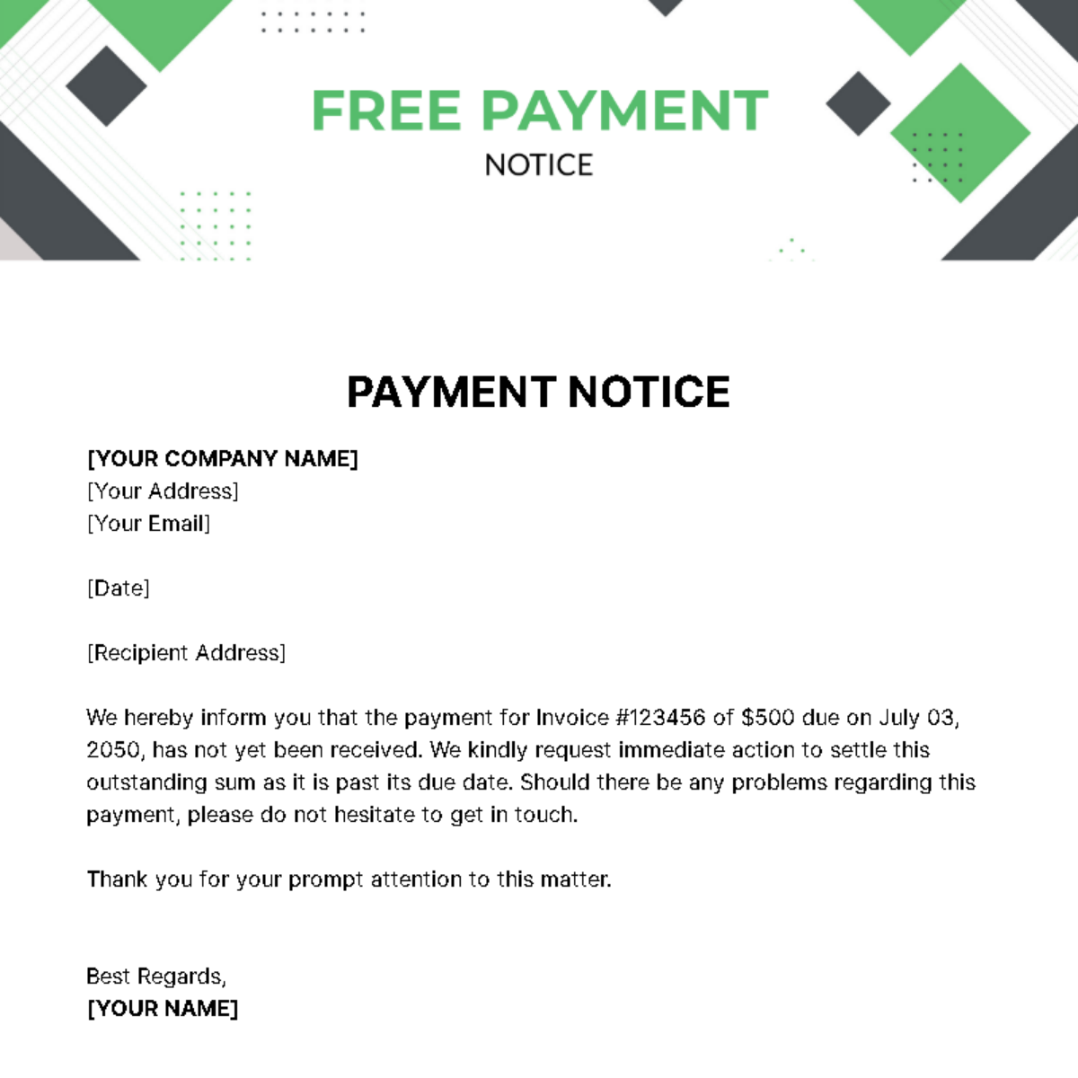 Free Payment Notice Template