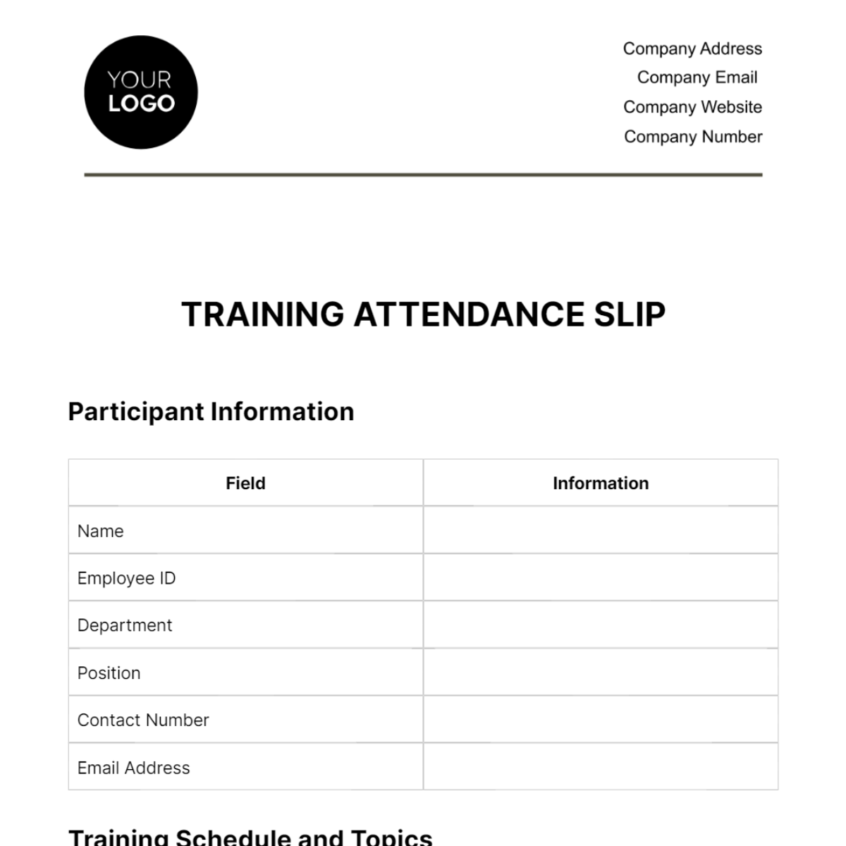 Training Attendance Slip HR Template - Edit Online & Download