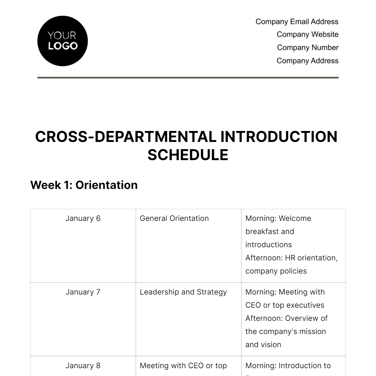 Cross-Departmental Introduction Schedule HR Template - Edit Online & Download