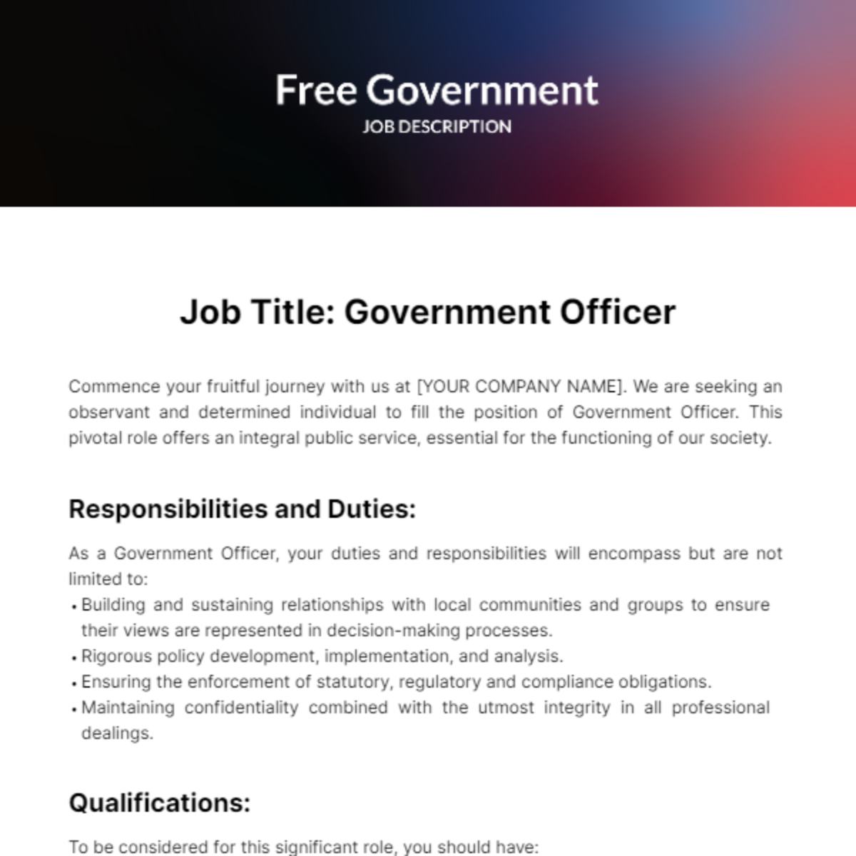 Government Job Description Template