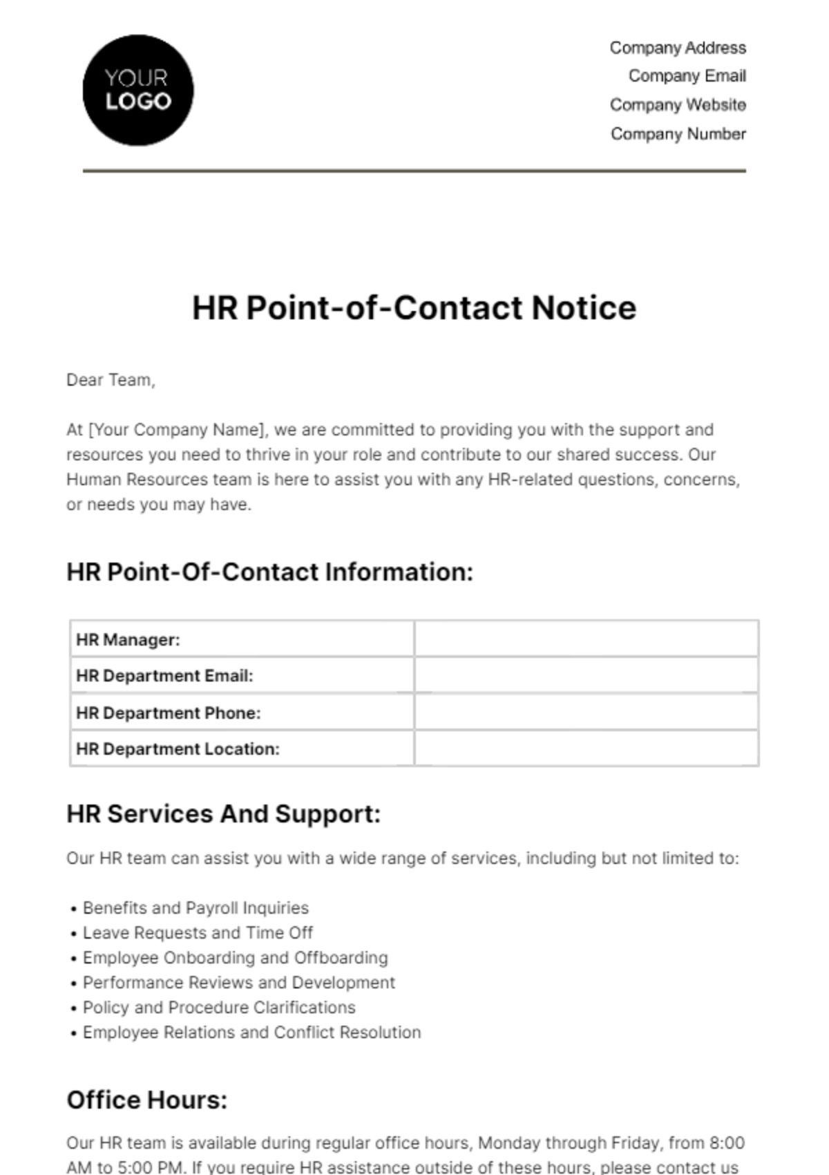 Free HR Point-of-Contact Notice Template