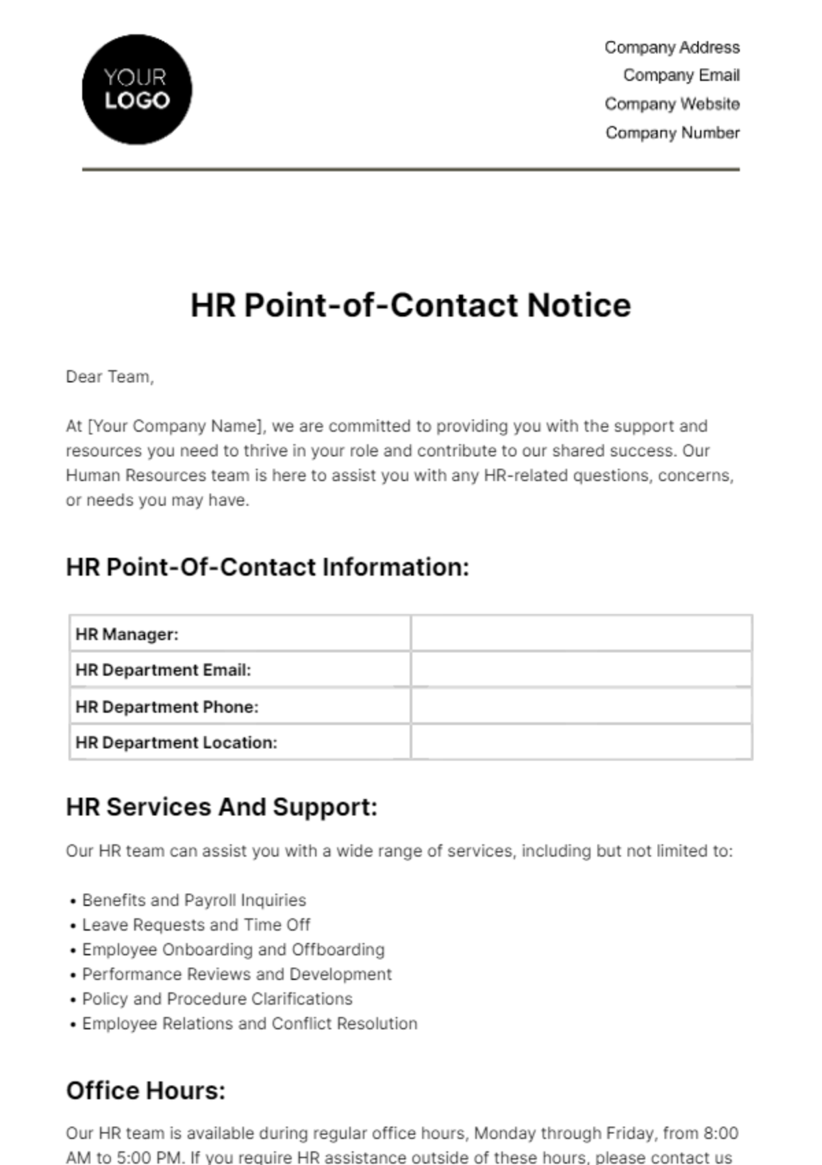 HR Point-of-Contact Notice Template - Edit Online & Download