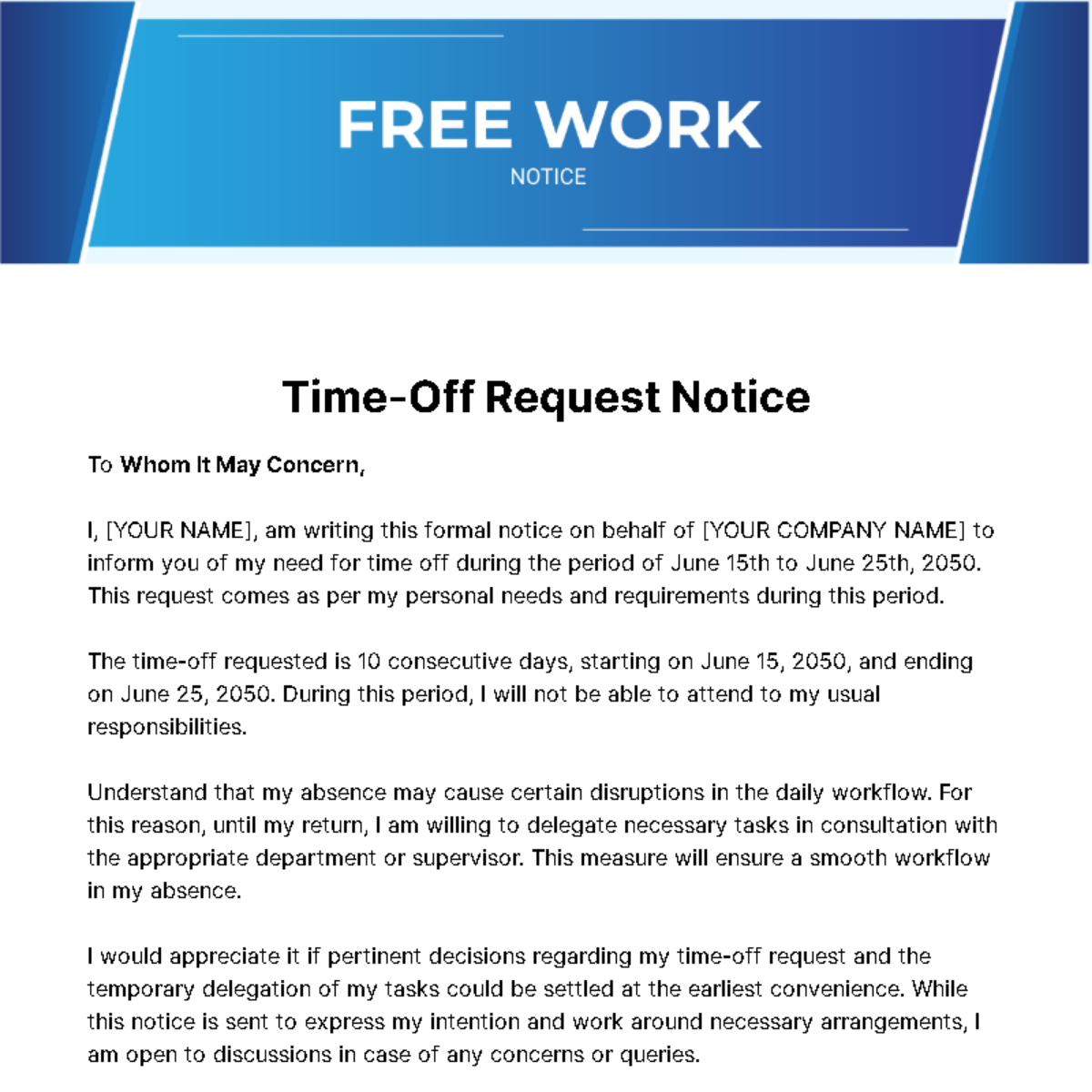 Free Work Notice Template