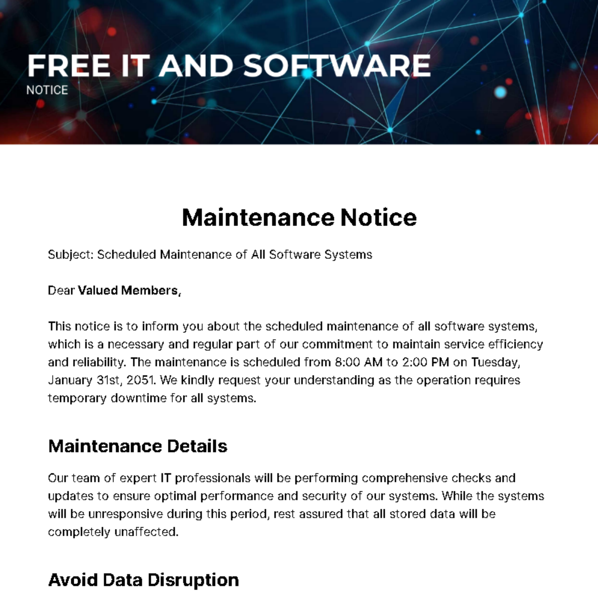 Free IT and Software Notice Template