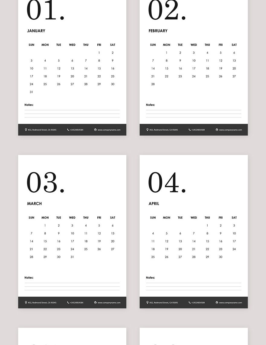 Staff Annual Desk Calendar Template