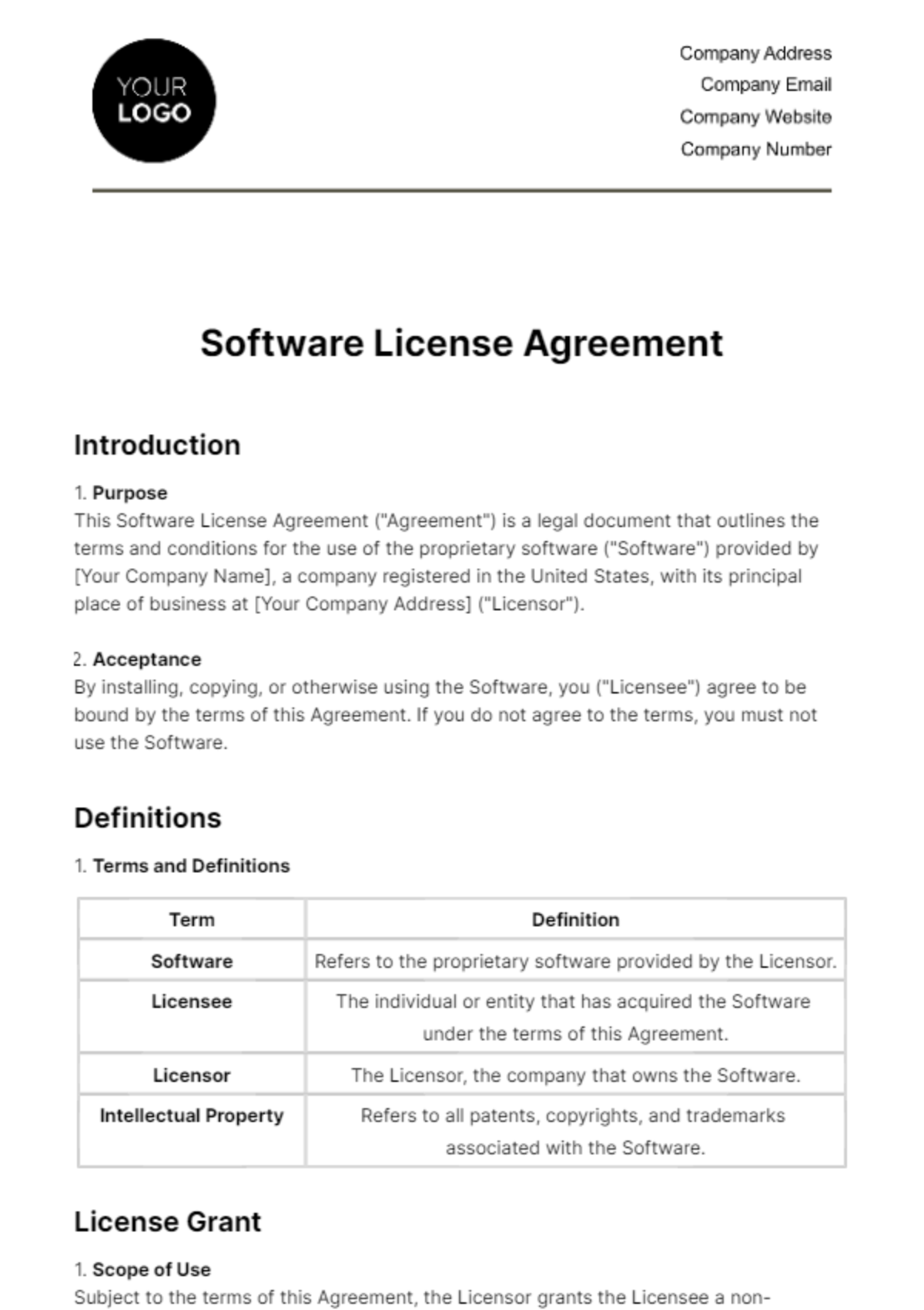 Software License Agreement HR Template - Edit Online & Download