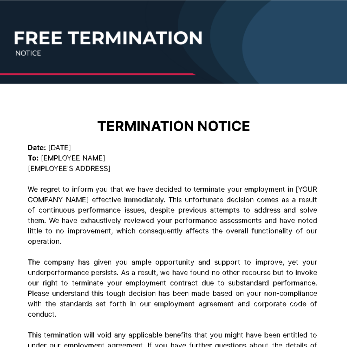 Free Termination Notice Template