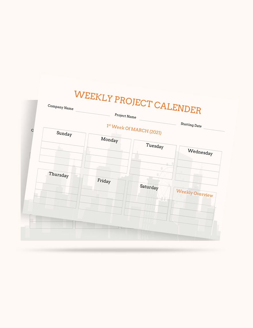 Weekly Project Desk Calendar Template