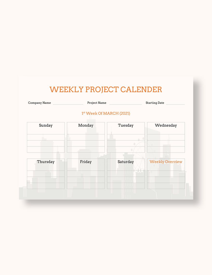 Weekly Project Desk Calendar Template
