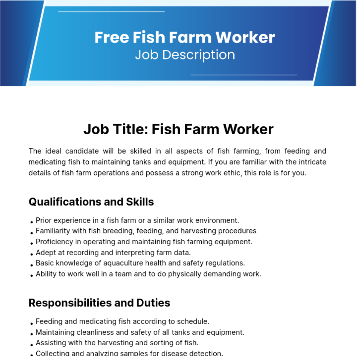 Free Fish Farm Worker Job Description Template