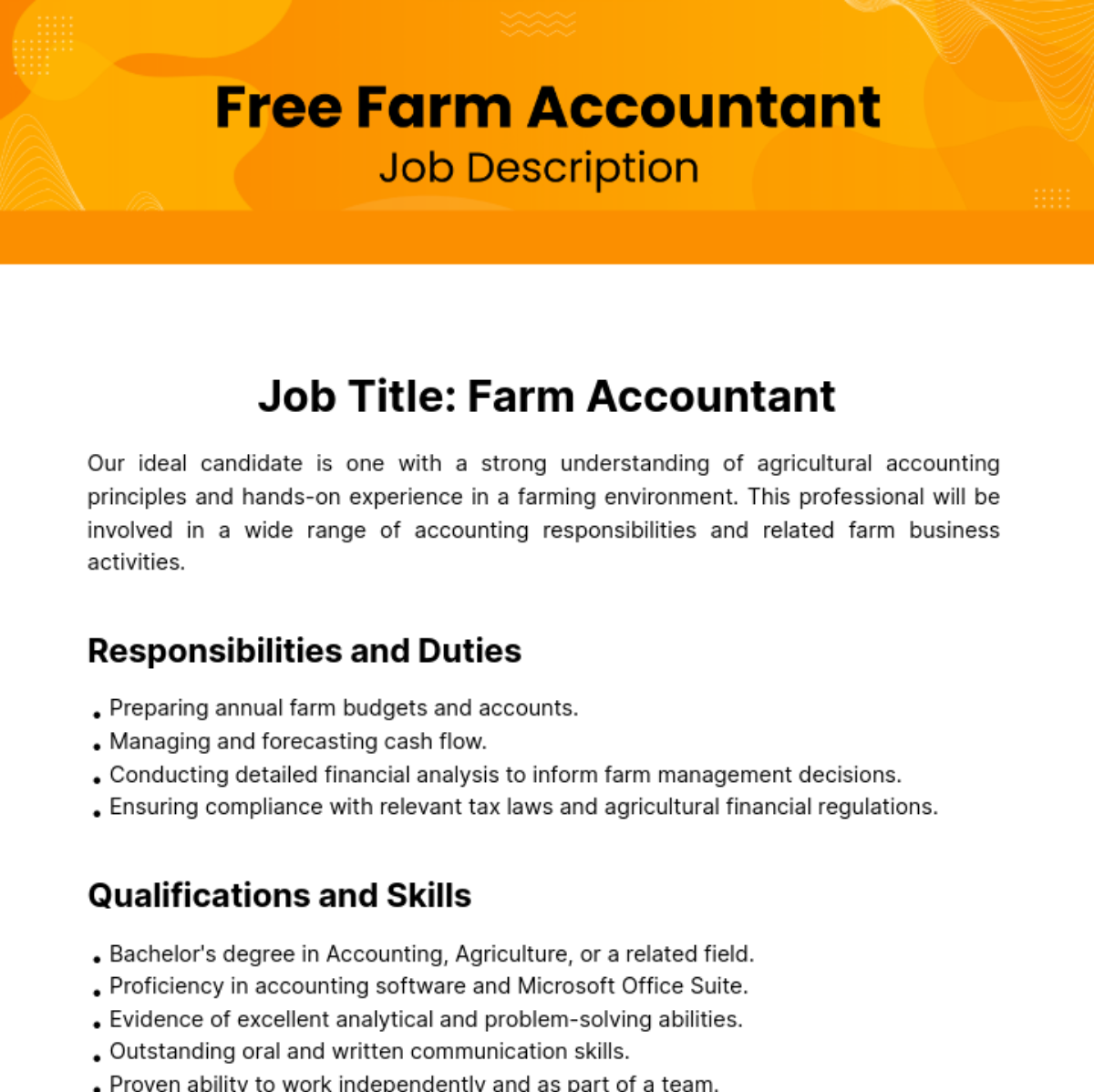 Free Farm Accountant Job Description Template