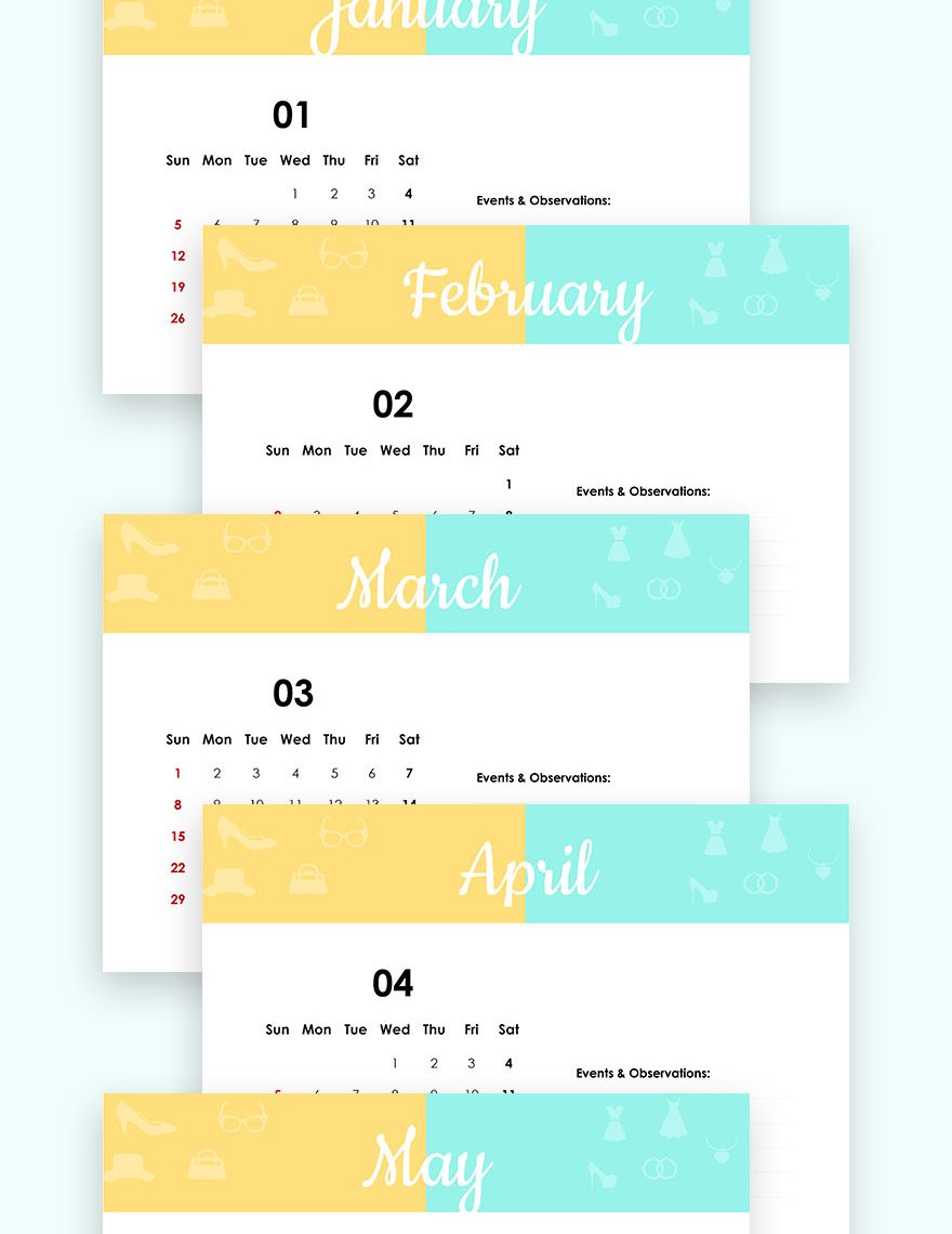 Yearly Event Desk Calendar Template