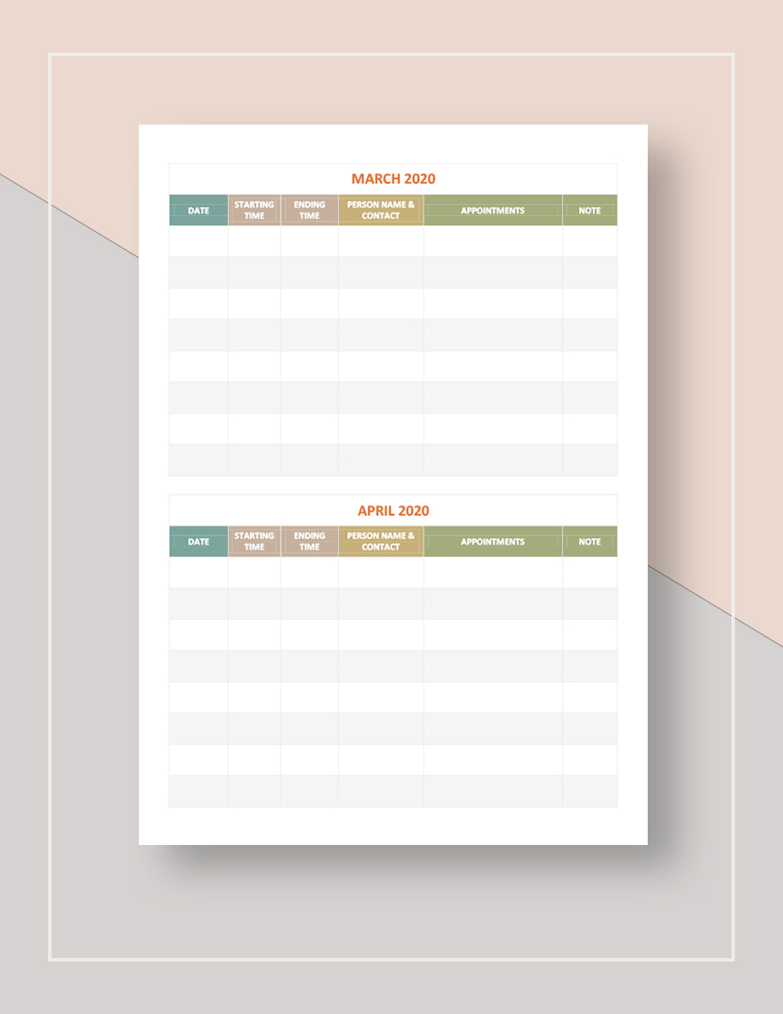 Printable Appointment Calendar Template