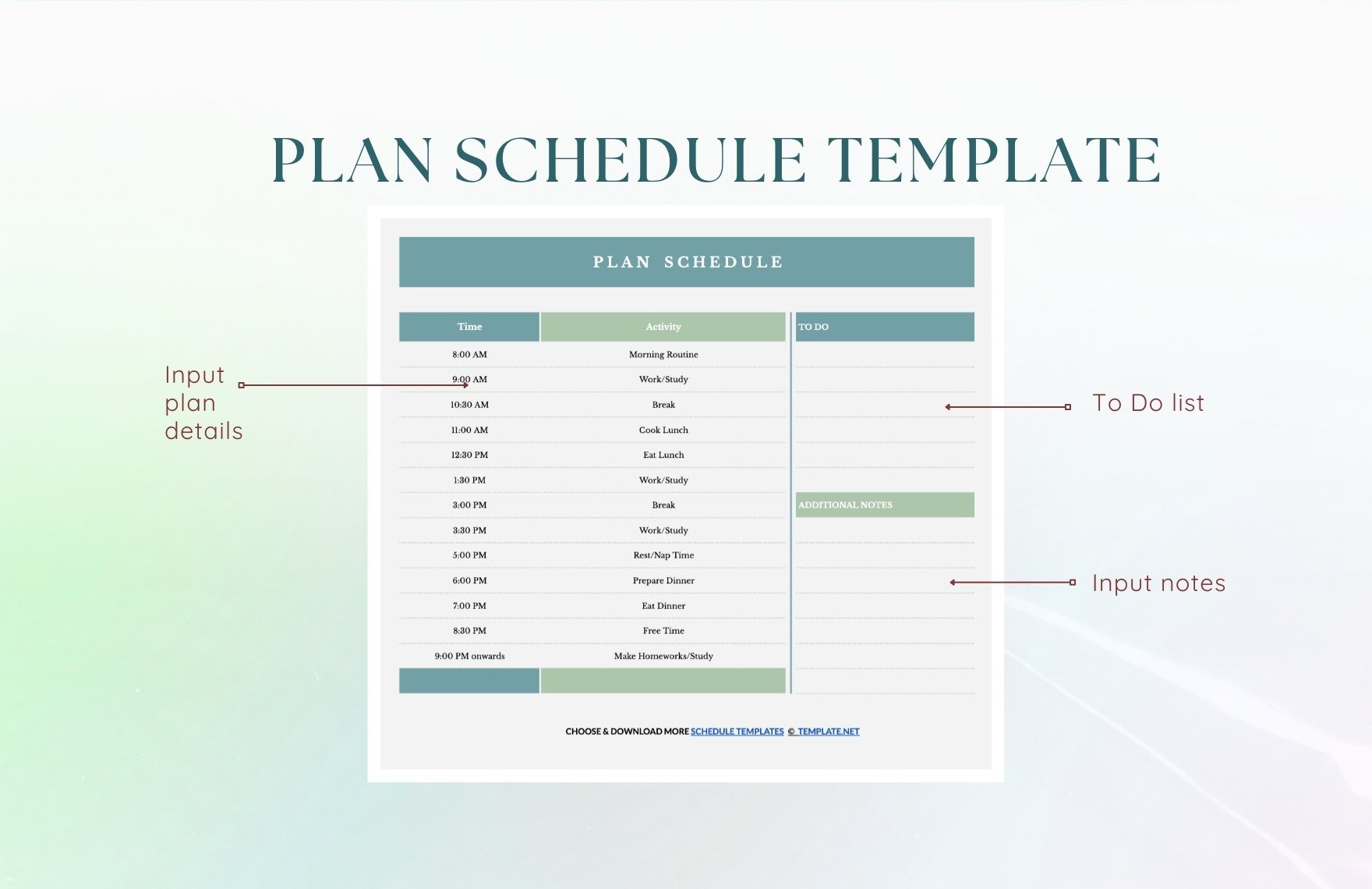Plan Schedule Template