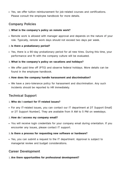 Free New Hire Frequently Asked Questions (FAQs) HR Template to Edit Online