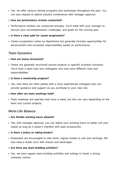 Free New Hire Frequently Asked Questions (FAQs) HR Template to Edit Online