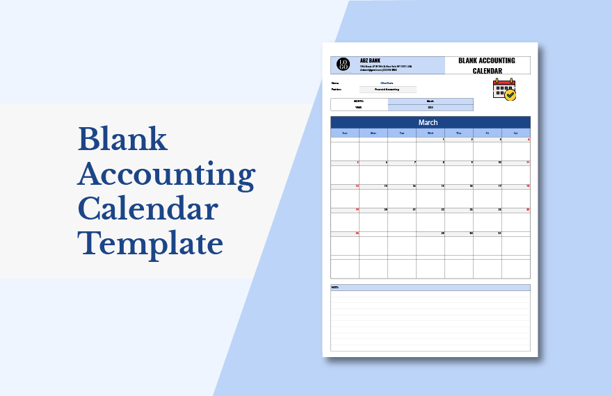 Blank Accounting Calendar Template