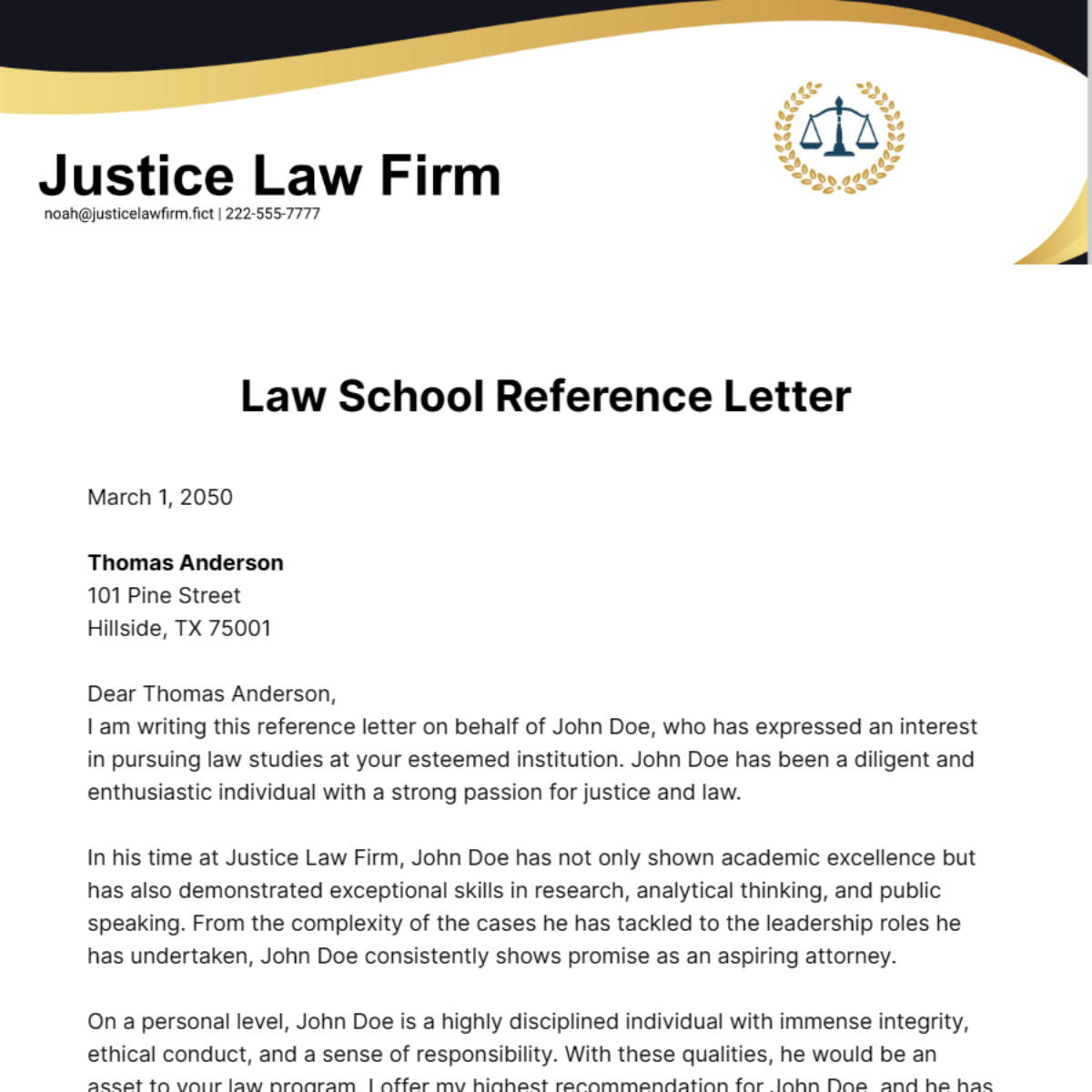  Law School Reference Letter Template