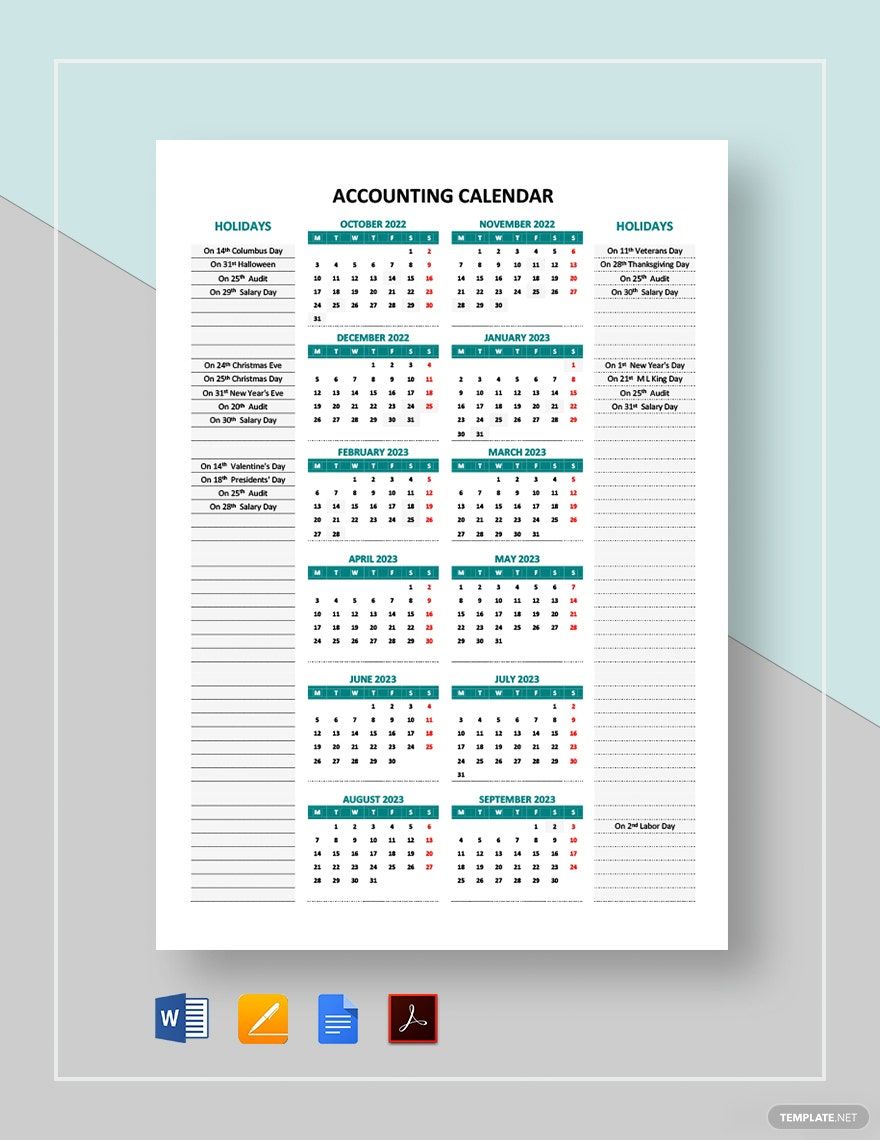Editable Accounting Calendar Template