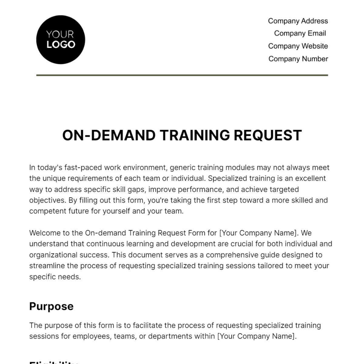 On-demand Training Request Form HR Template - Edit Online & Download