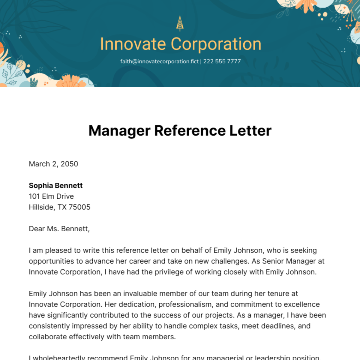 Manager Reference Letter Template