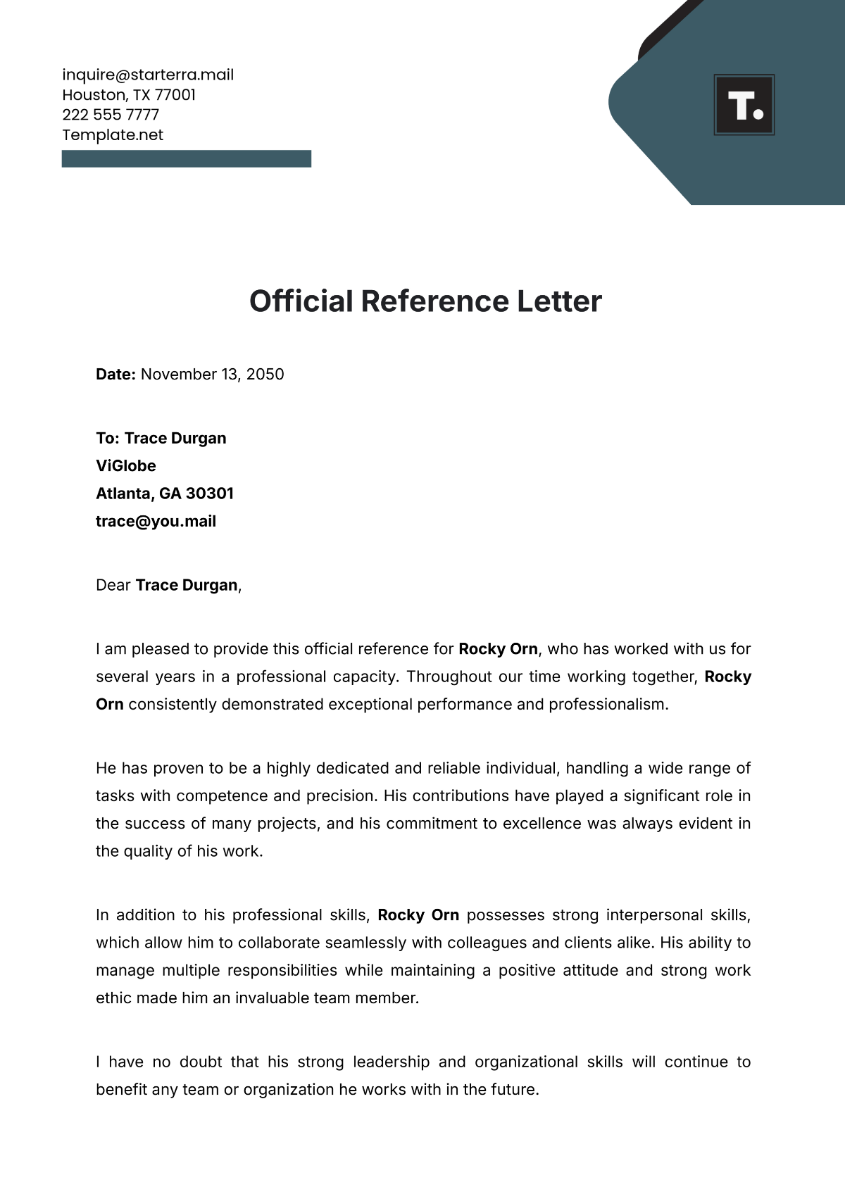 Official Reference Letter Template - Edit Online & Download