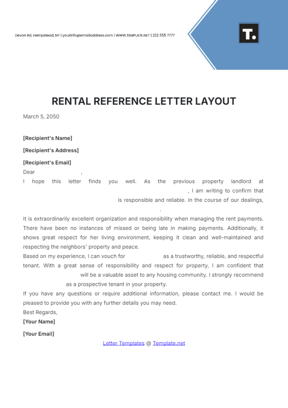 Rental Reference Letter Layout Template - Edit Online & Download