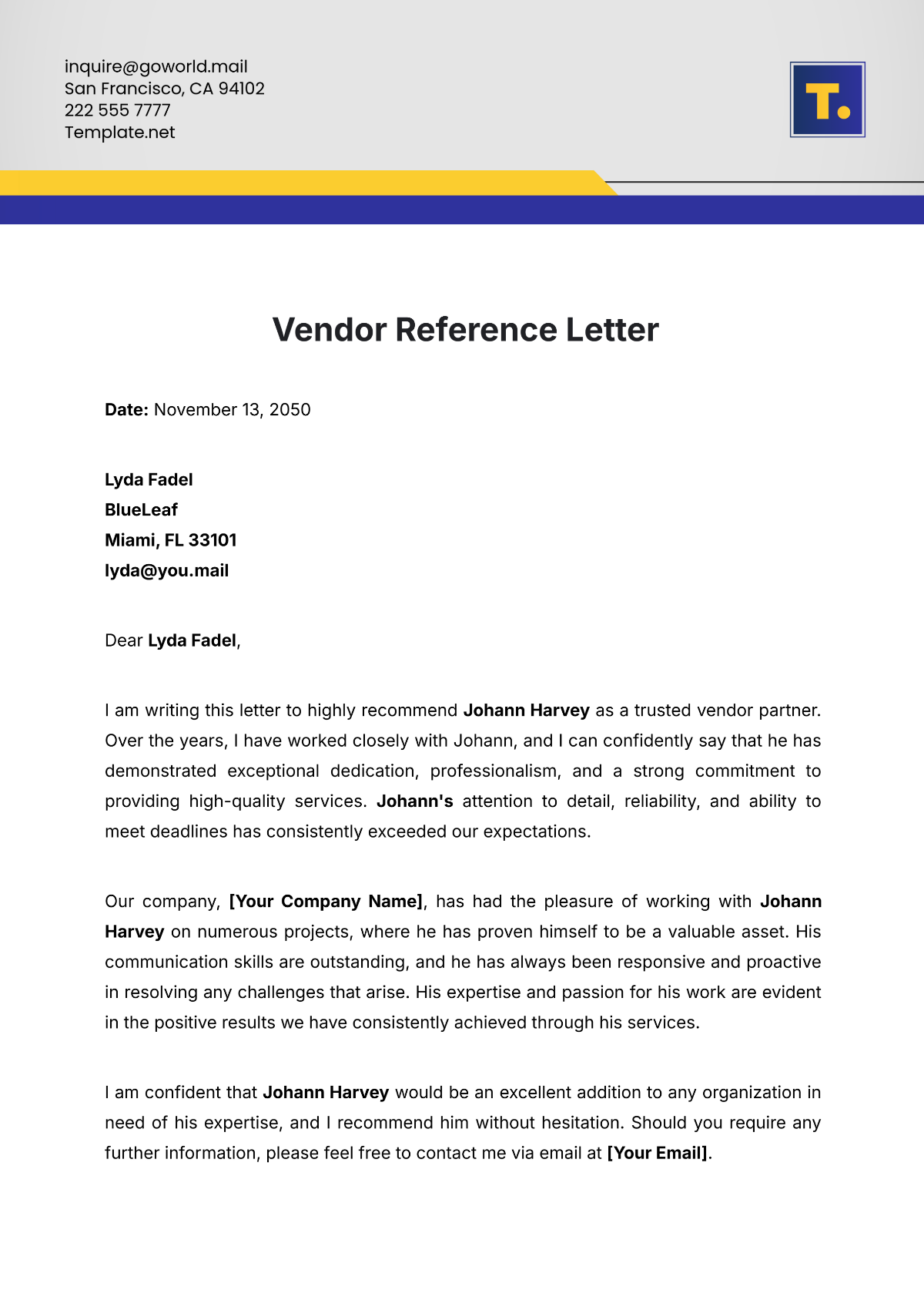 Vendor Reference Letter Template - Edit Online & Download