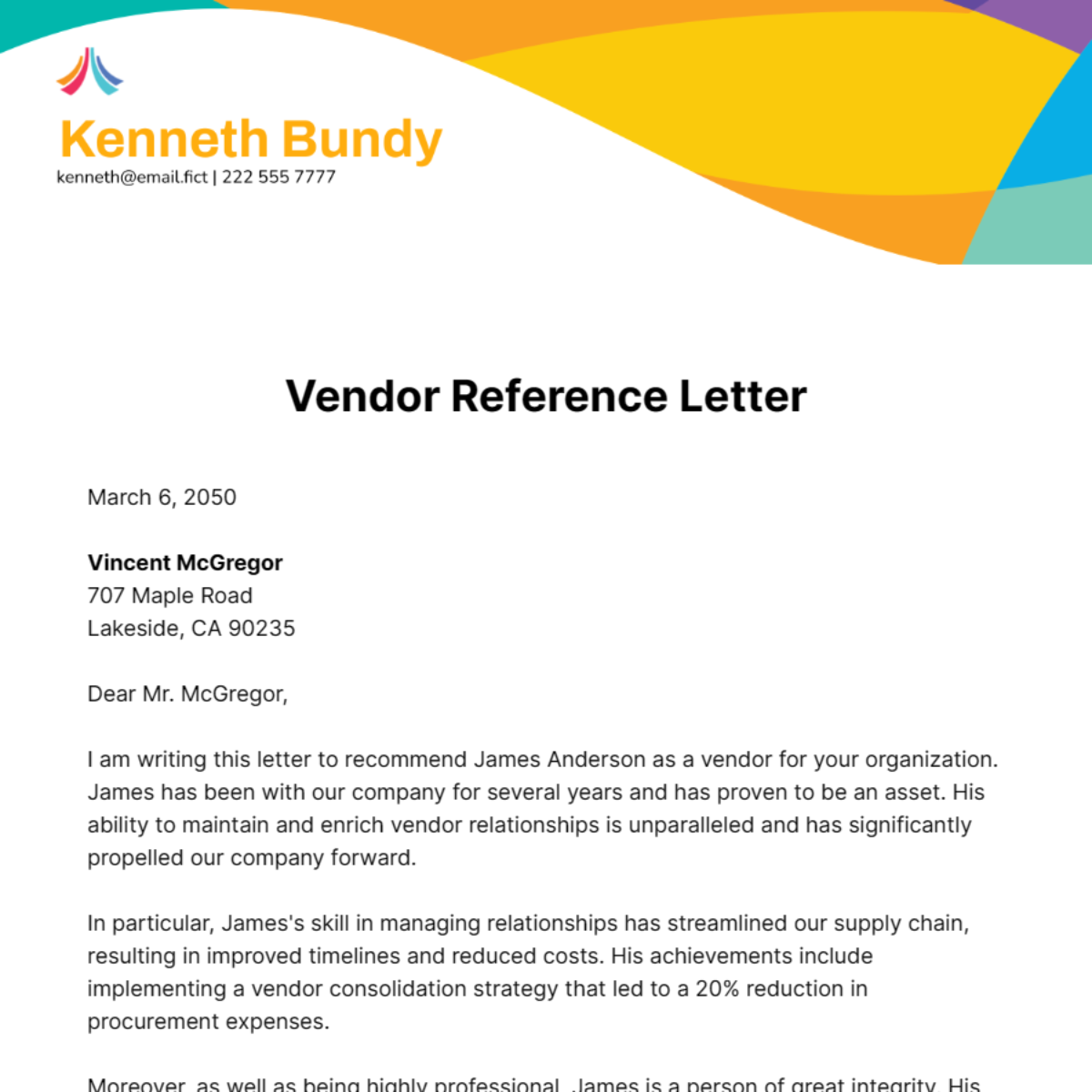 Vendor Reference Letter Template