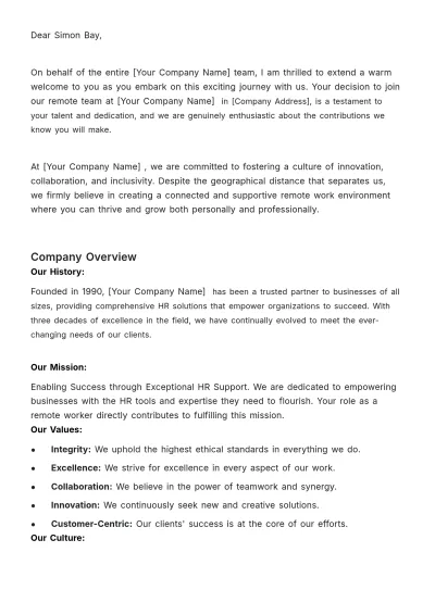 Free Remote Worker Onboarding Guide HR Template to Edit Online