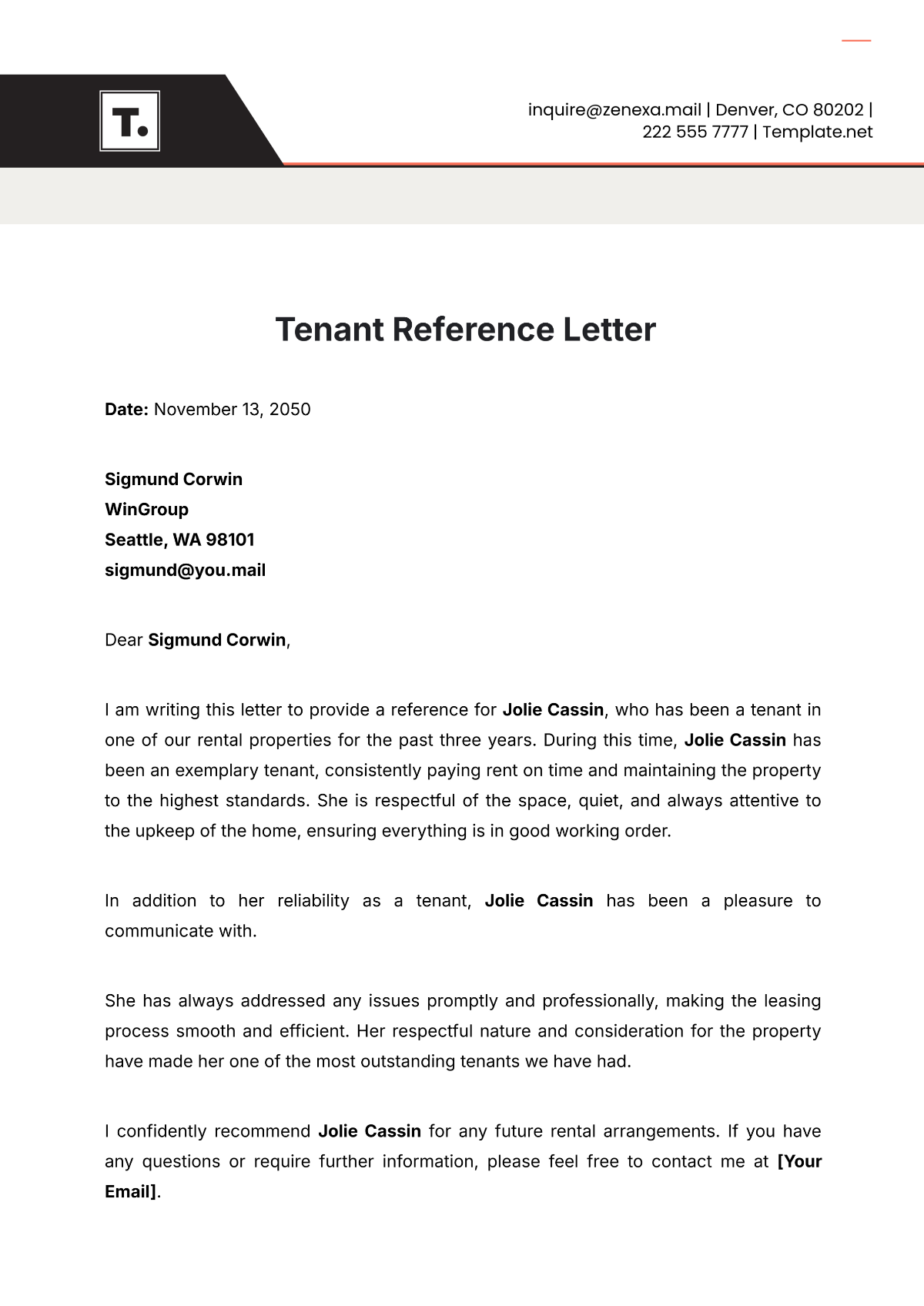 Tenant Reference Letter Template - Edit Online & Download