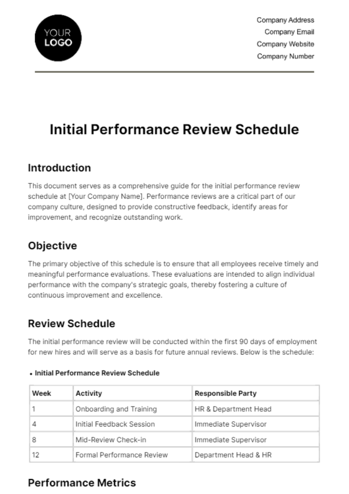 Initial Performance Review Schedule HR Template - Edit Online & Download