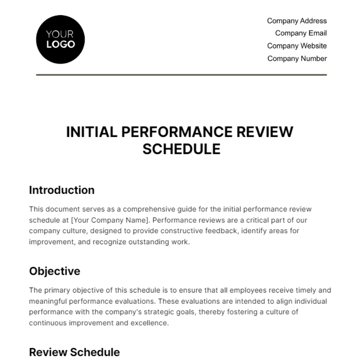 Initial Performance Review Schedule HR Template - Edit Online & Download