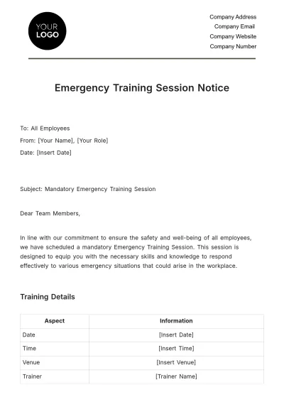 Free Emergency Training Session Notice HR Template to Edit Online