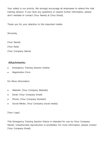 Free Emergency Training Session Notice HR Template to Edit Online