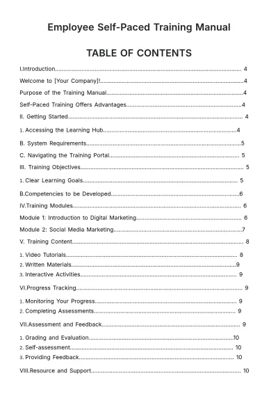 Free Employee Self-paced Training Manual HR Template to Edit Online