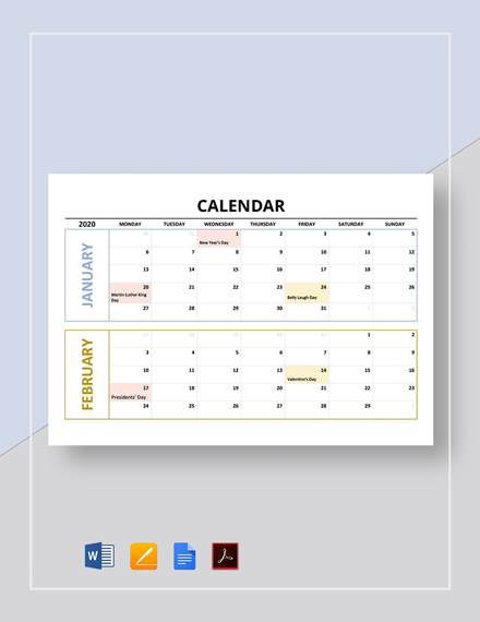 Google Docs Calendar Templates Printable