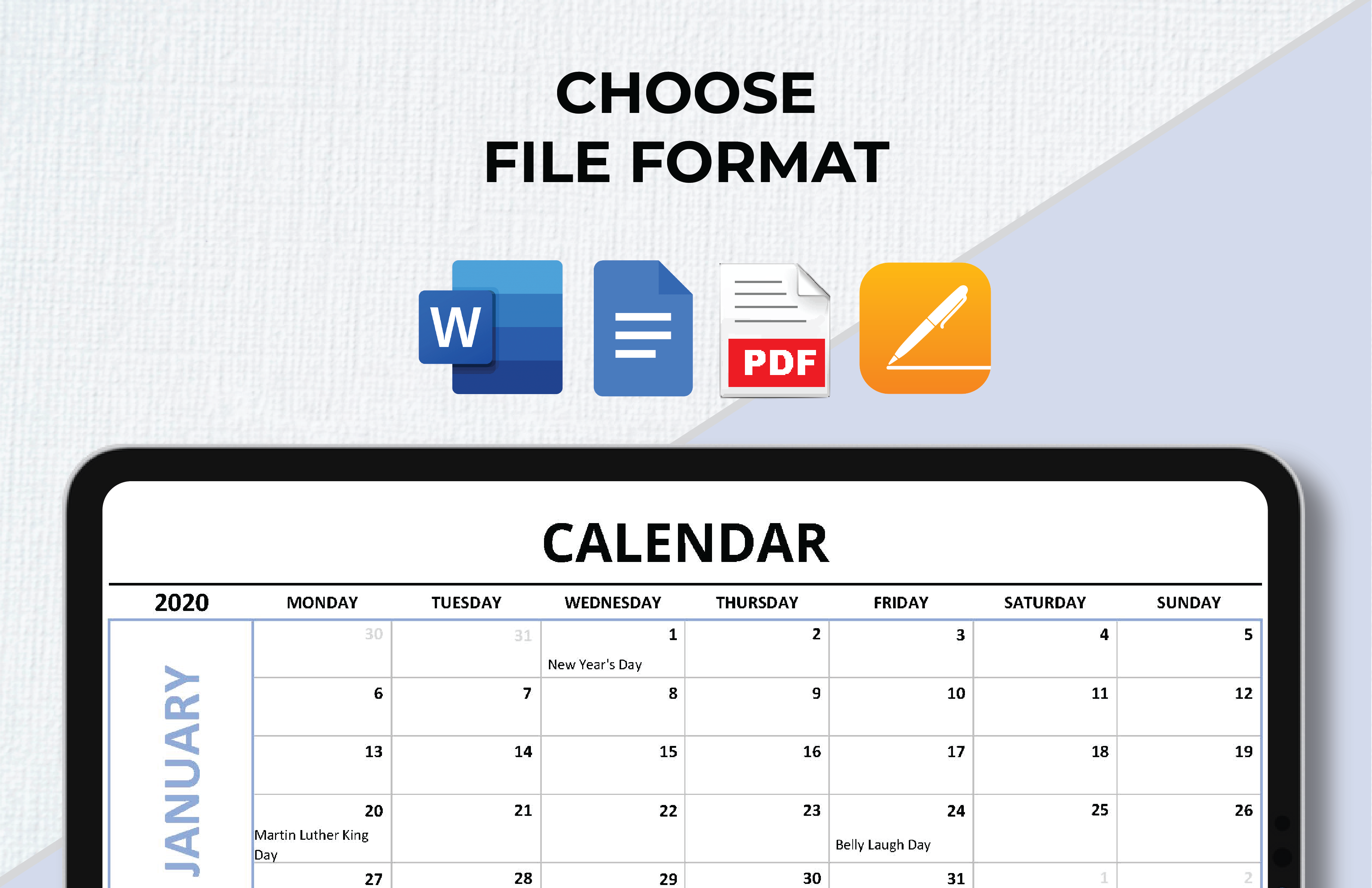 Printable Calendar Template - Download in Word, Google Docs, PDF, Apple ...