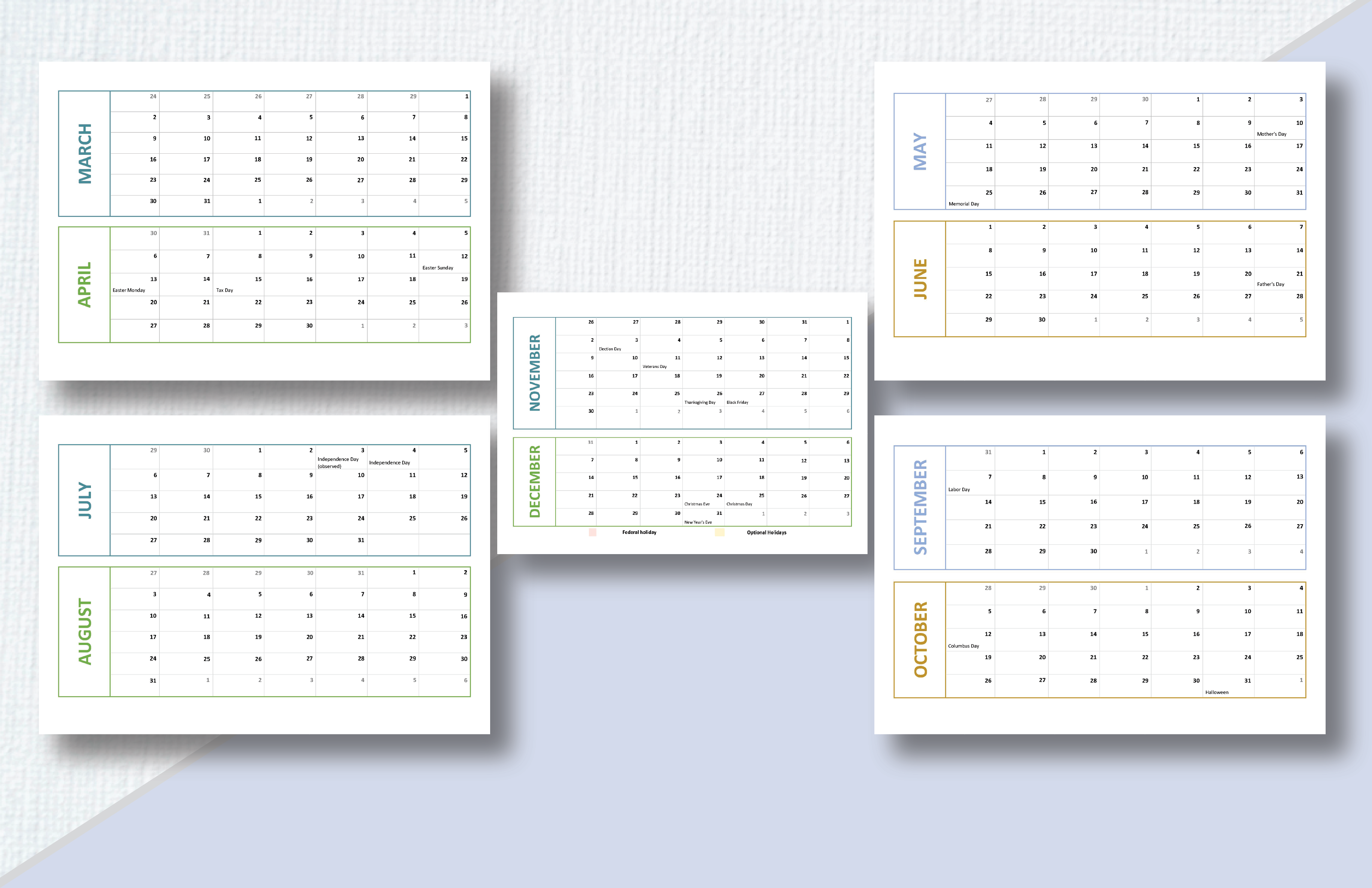 Printable Calendar Template - Download in Word, Google Docs, PDF, Apple ...