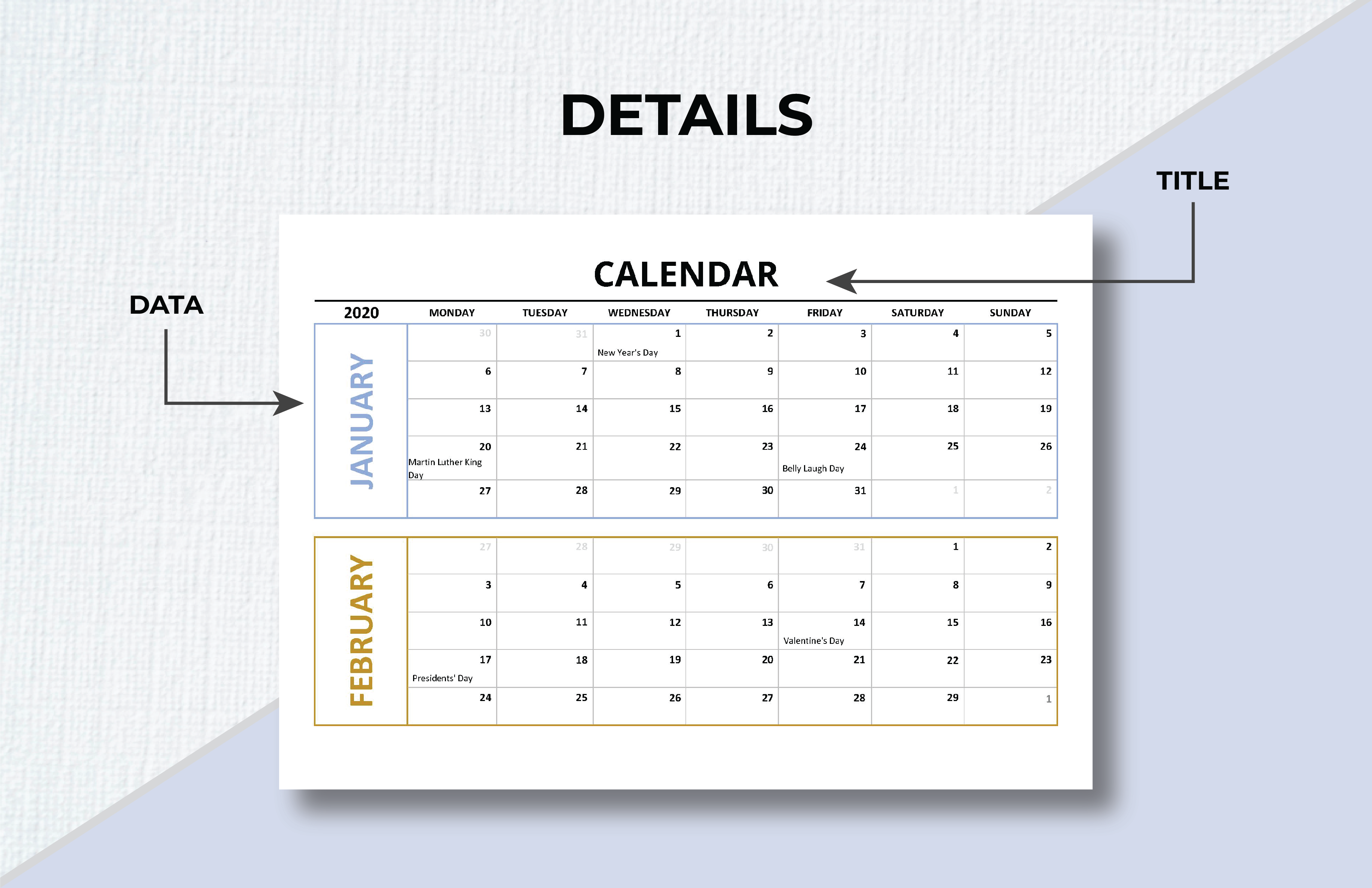 Printable Calendar Template - Download in Word, Google Docs, PDF, Apple ...