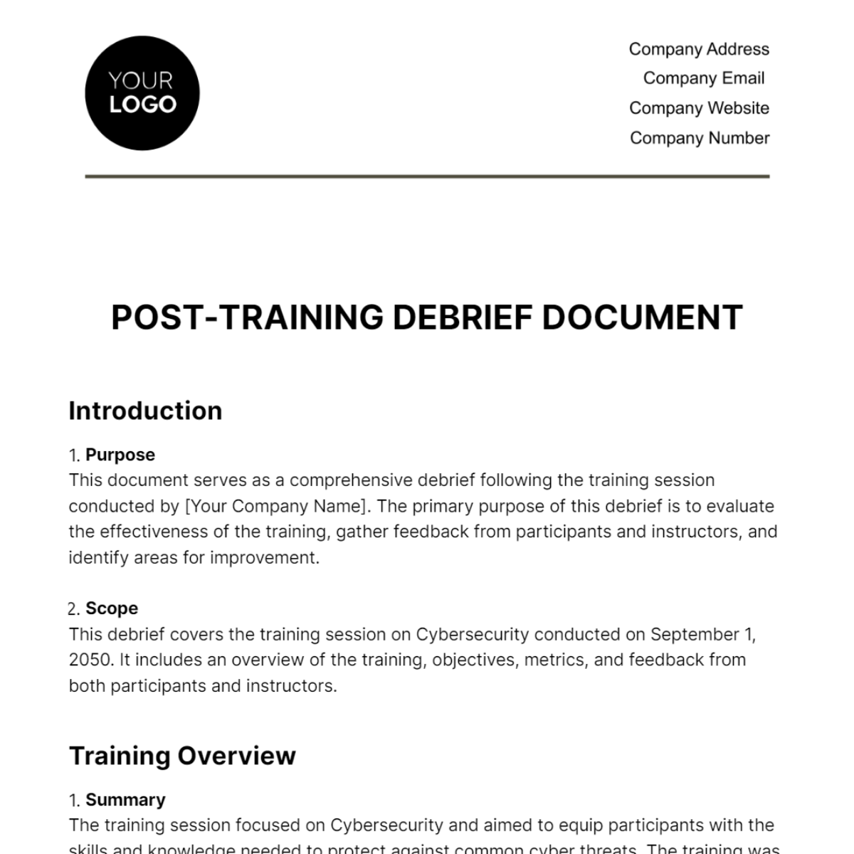 Post-training Debrief Document HR Template - Edit Online & Download