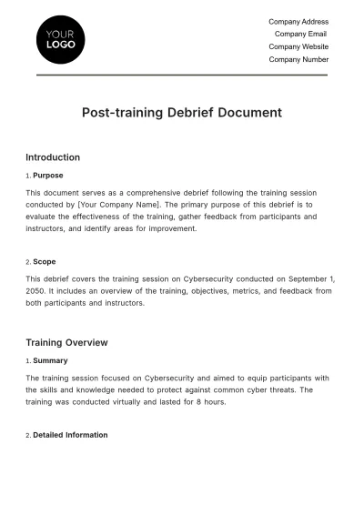 Free Post-training Debrief Document HR Template to Edit Online