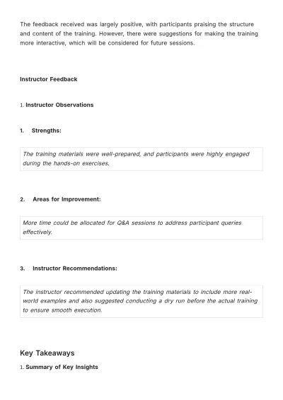 Free Post-training Debrief Document HR Template to Edit Online