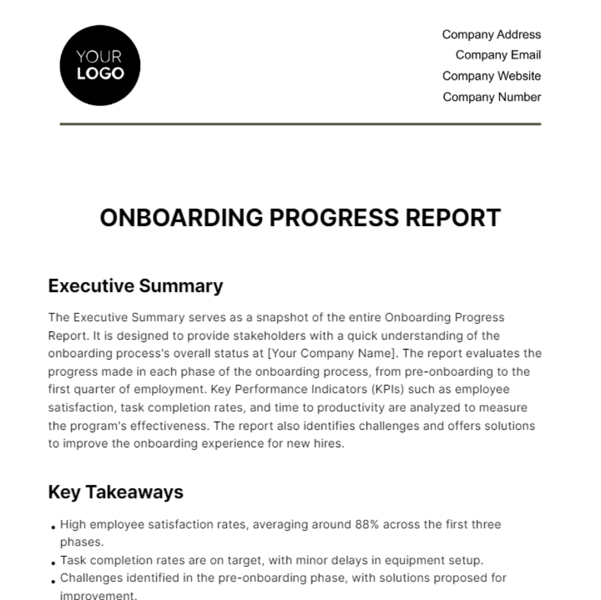 Onboarding Progress Report HR Template - Edit Online & Download