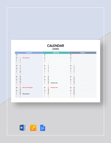 Editable Calendar Templates in Microsoft Word (DOC) | Template.net
