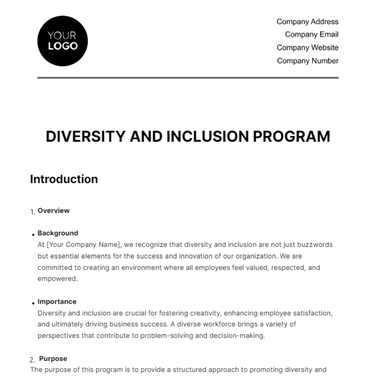 Diversity and Inclusion Program HR Template