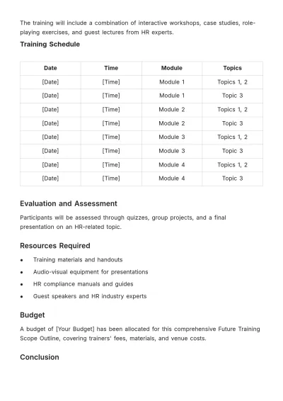 Free Future Training Scope Outline HR Template to Edit Online