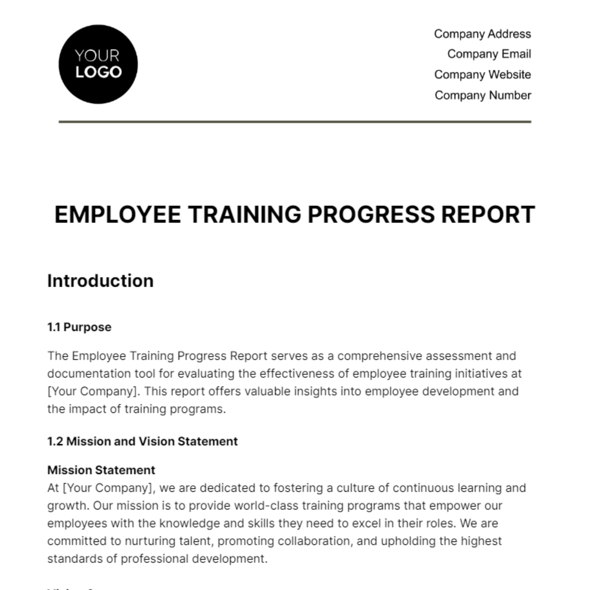 Employee Training Progress Report HR Template