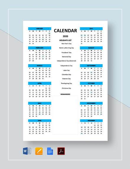 menu calendar template 2017